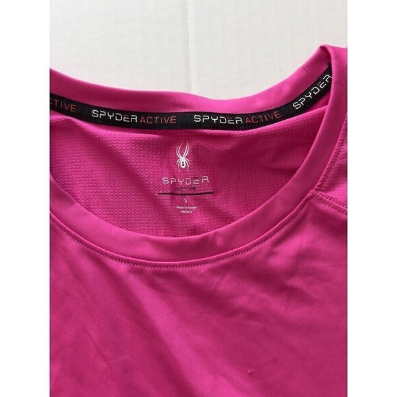 Spyder Active Women's Small Short Sleeve Stretch Pink Athletic TShirt Split Back - Picture 3 of 5